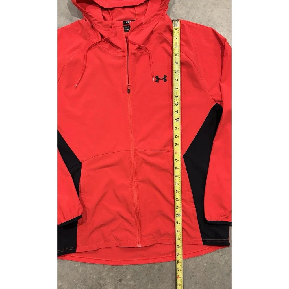 Under Armour Hooded Windbreaker Jacket Men's XL Loose Red Black Full Zip